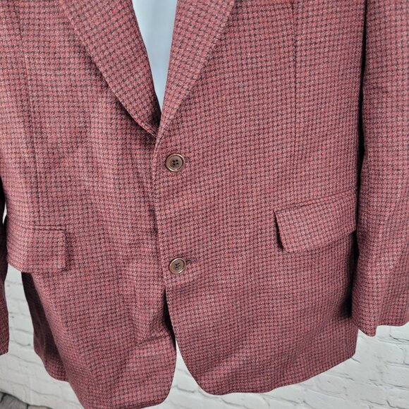 Bachrach Red 100% Wool Houndstooth 2 Button Ventless Notch Blazer Sport Coat 44 - Picture 8 of 16